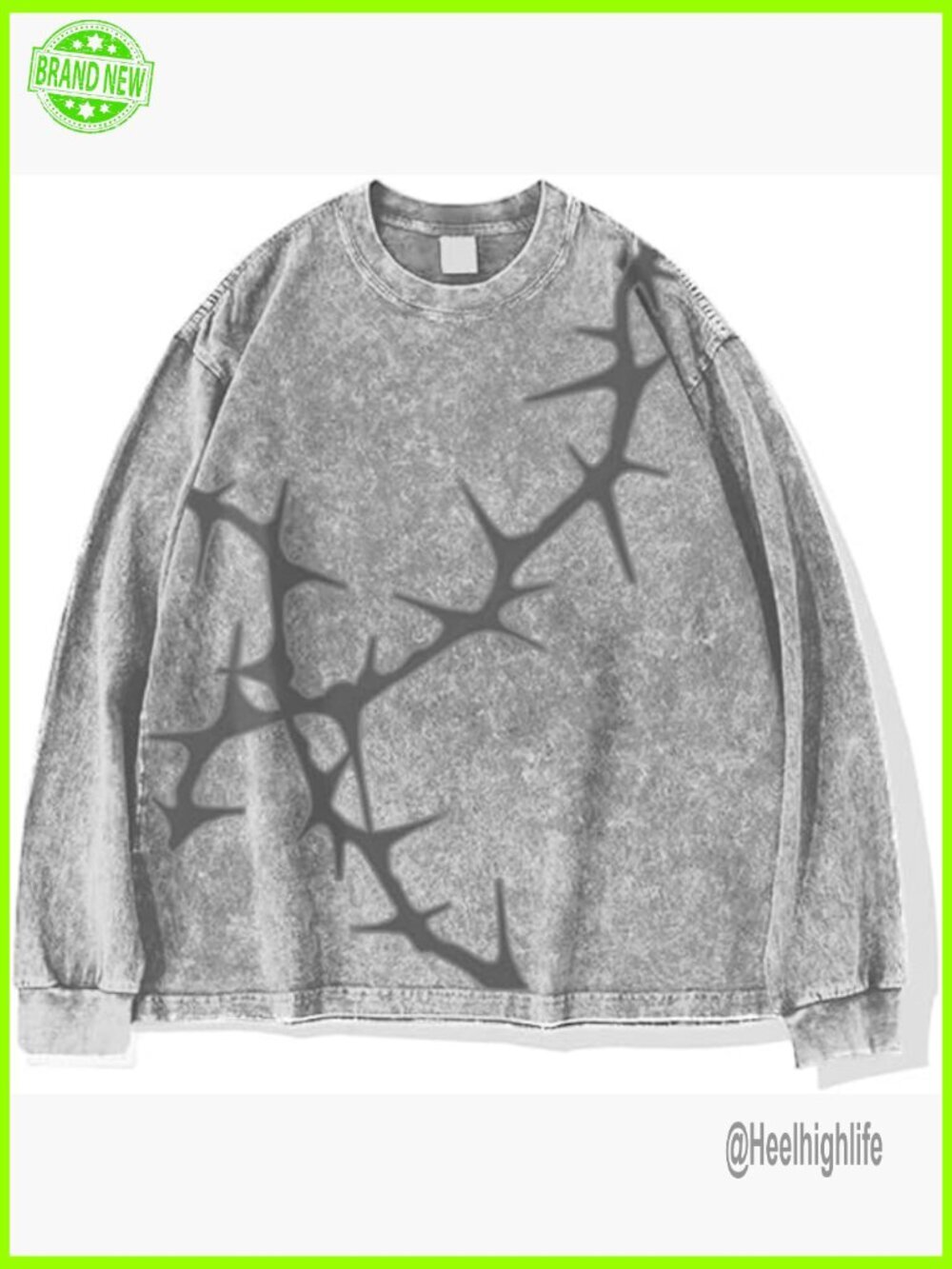 Y2K Oversized Long Sleeve Tee Acid Washed Streetwear Top